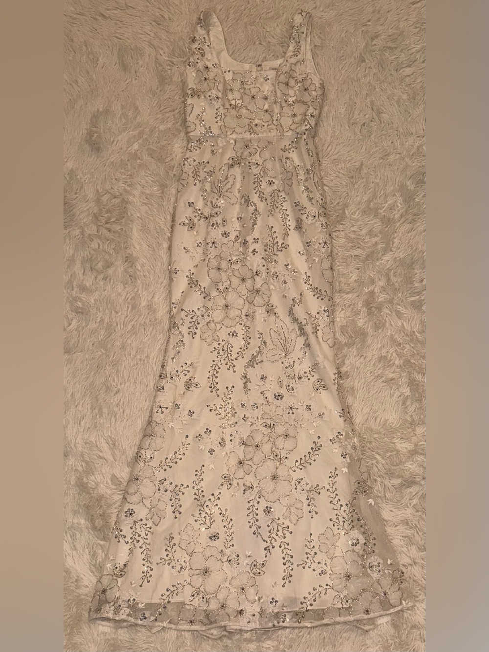 NEW Dress the Population Tyra Beaded Chiffon Mermaid white Gown Sz S - Picture 2 of 6